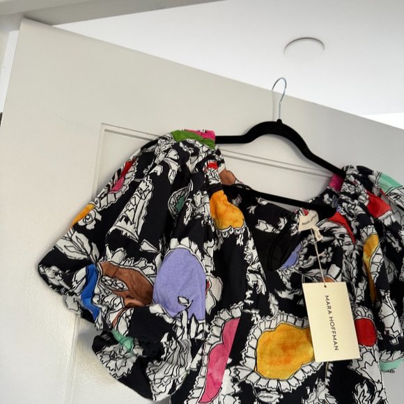 NWT Mara Hoffman Nomi Fitted Mini Dress Sz 2 Black Multi-colored Allover Print - Picture 8 of 10